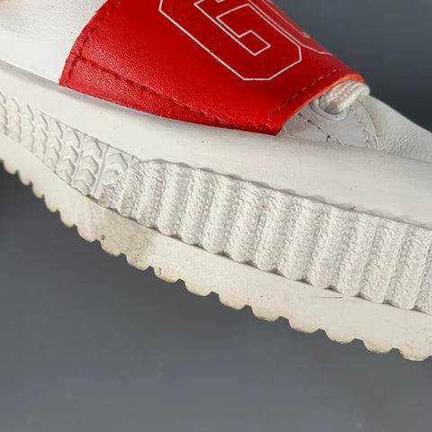 GCDS Size 9 White Red Black Leather Logo Low Top Platform Sneakers