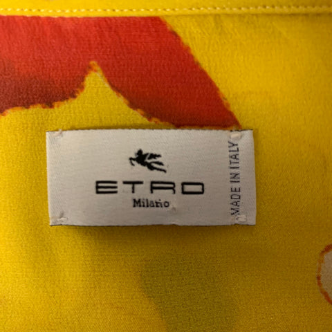 ETRO Size M Yellow Floral Silk Short Sleeve Shirt
