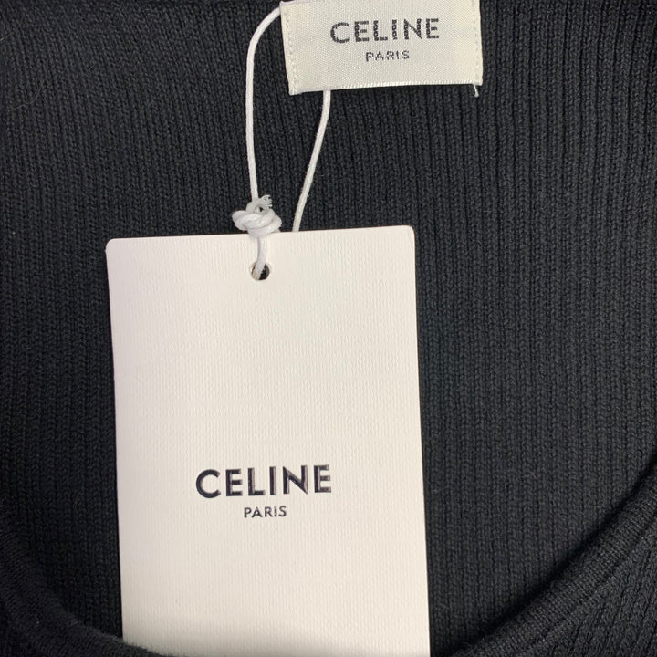 CELINE Size S Black White Cotton Logo Athletic Casual Crop Top