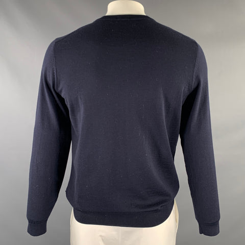 HUGO BOSS Pull ras du cou en laine tricotée bleu marine, taille XL