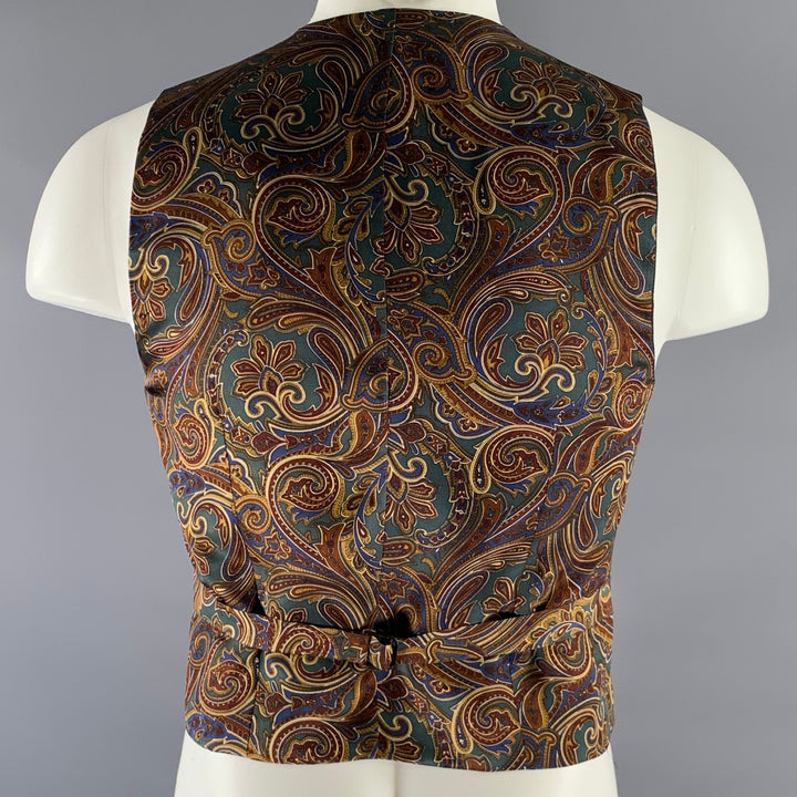 NORDSTROM Size S Green Burgundy Paisley Silk Vest