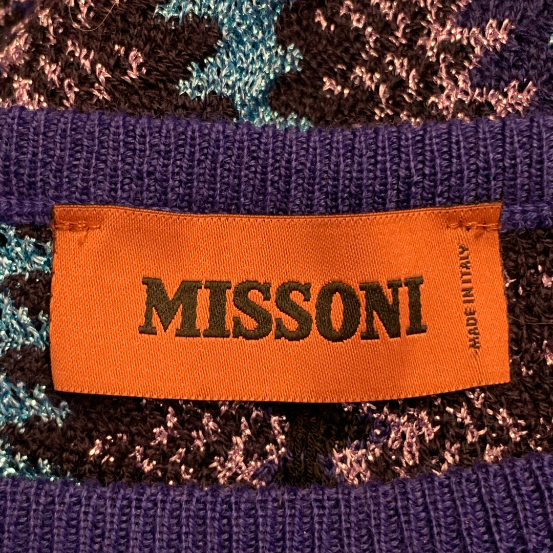 MISSONI Size S Blue Multi Color Wool Blend Geometric Fringed Poncho Cape