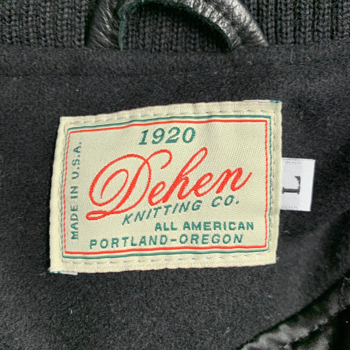 DEHEN 1920 Size L Black Wool Shawl Collar Varsity Jacket
