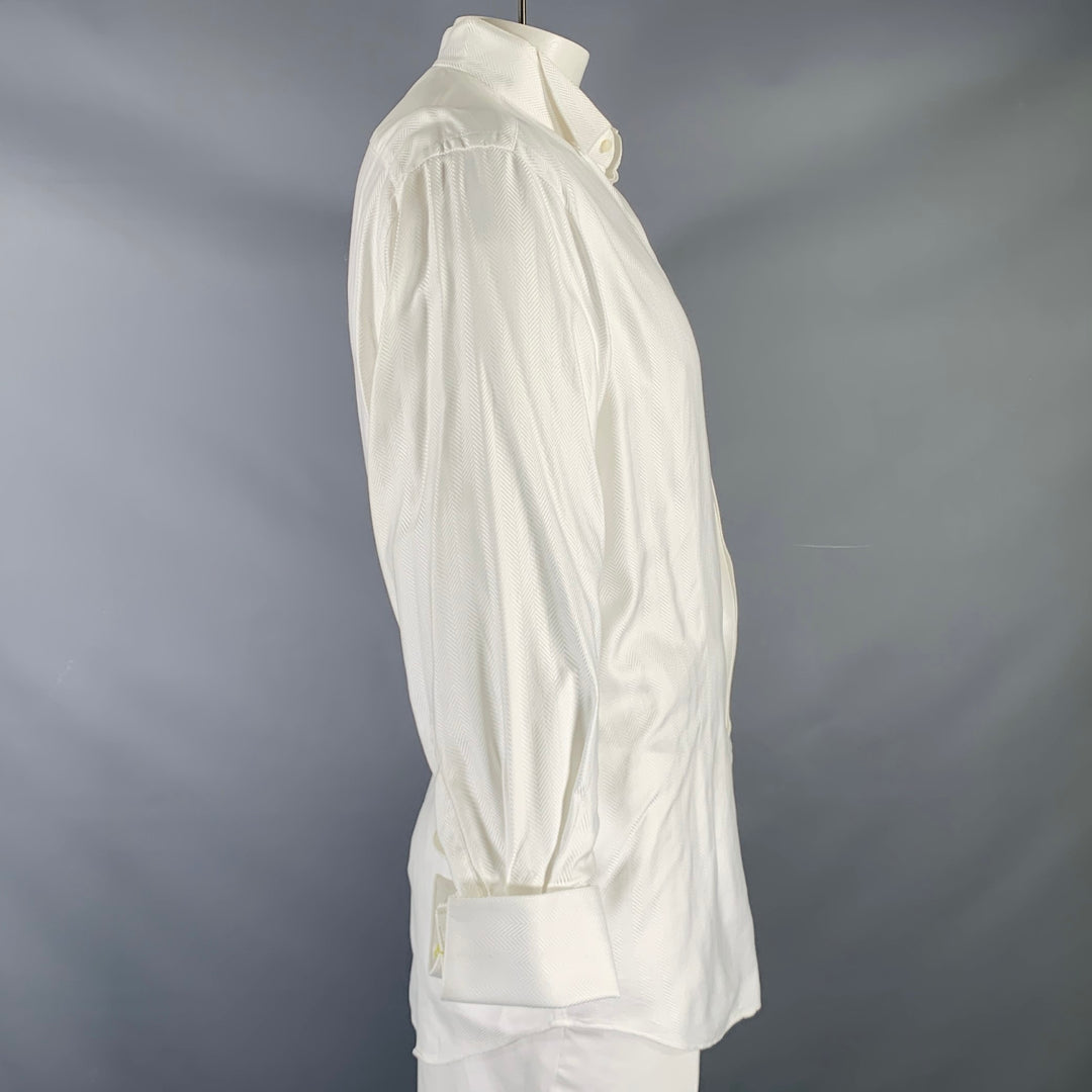 ETRO Size XXL White Herringbone Cotton Tuxedo Long Sleeve Shirt