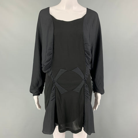 NINA RICCI Size 4 Grey Black Modal Mixed Fabrics Dolman Sleeve Dress