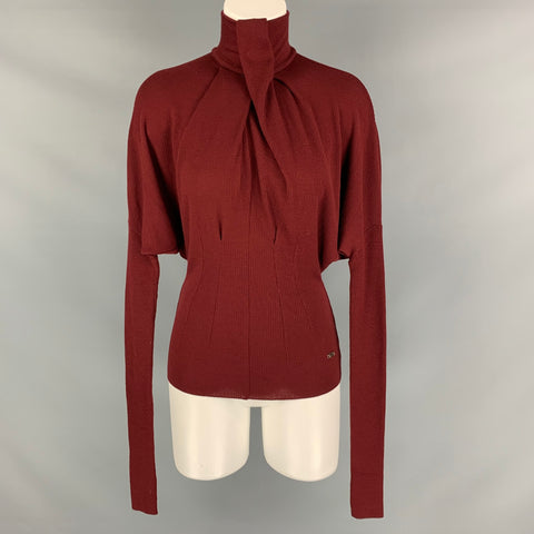 SALVATORE FERRAGAMO Size XS Burgundy Virgin Wool Ribbed Pullover