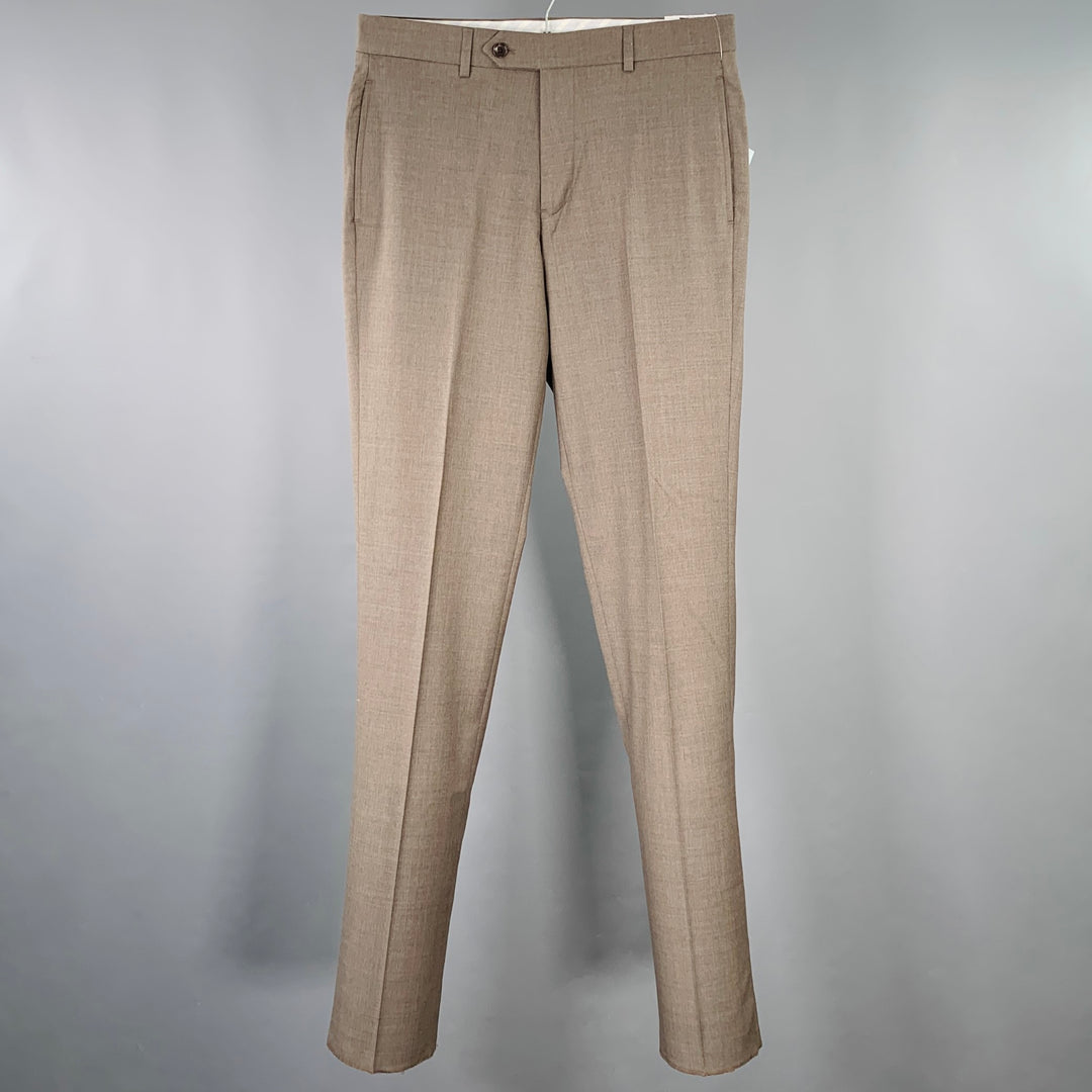 BROOKS BROTHERS Size 32 Brown Heather Wool Blend Flat Front Dress Pants