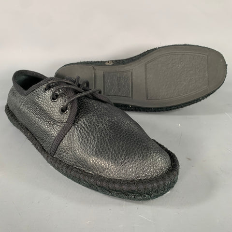 SAINT LAURENT Size 8 Black Crackled Leather Yacht Lace Up Shoes