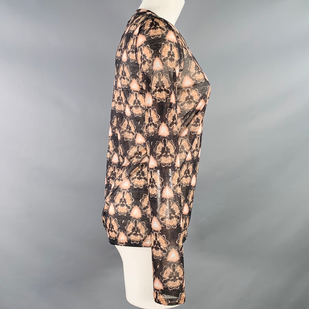 PRABAL GURUNG Size S Brown Grey Polyester Abstract Floral Long Sleeve Casual Top