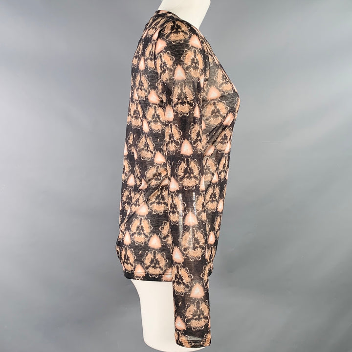 PRABAL GURUNG Size S Brown Grey Polyester Abstract Floral Long Sleeve Casual Top
