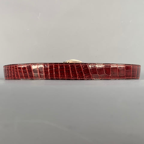 APRIL in PARIS Size S Burgundy Yellow Embossed Sterling Silver Belt