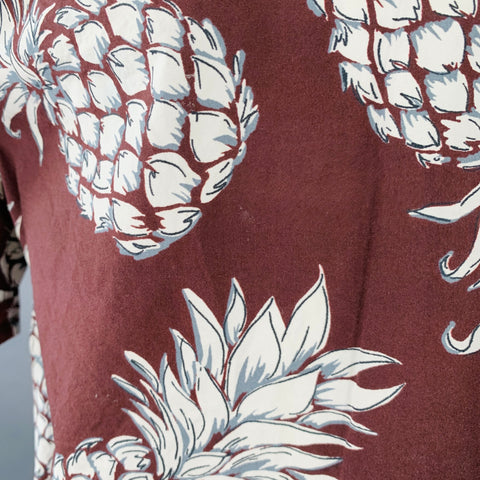 VALENTINO Size M Brown White Pineapple Print Cotton Pop Over Short Sleeve Shirt