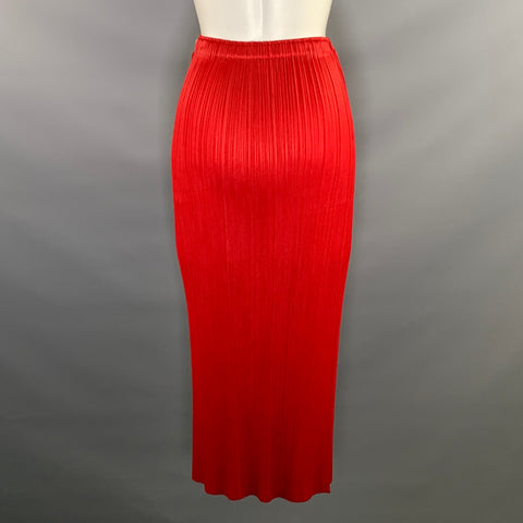 PLEATS PLEASE by ISSEY MIYAKE Size S Red Polyester Pleated Long Skirt