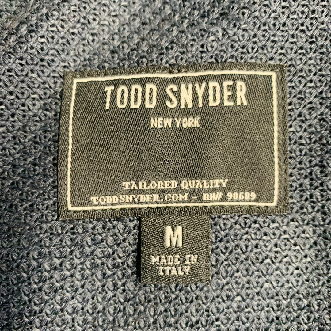 TODD SNYDER Size M Navy Woven Mesh Linen One Pocket Short Sleeve Shirt