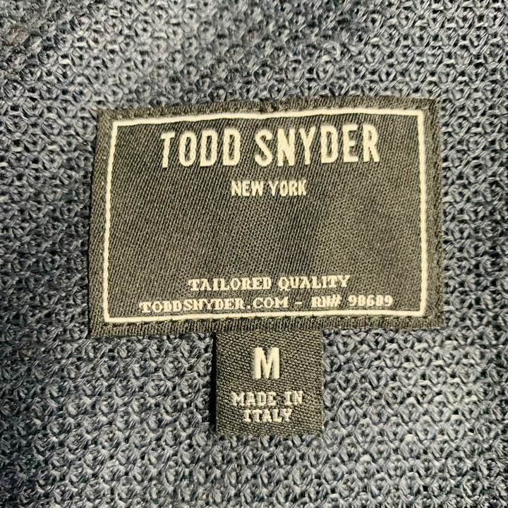 TODD SNYDER Size M Navy Woven Mesh Linen One Pocket Short Sleeve Shirt