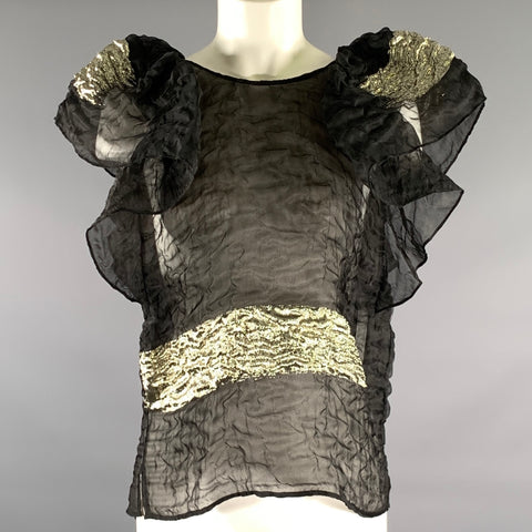 RACHEL COMEY Size 4 Black Silver Silk Blend 50-317 Metallic Dress Top