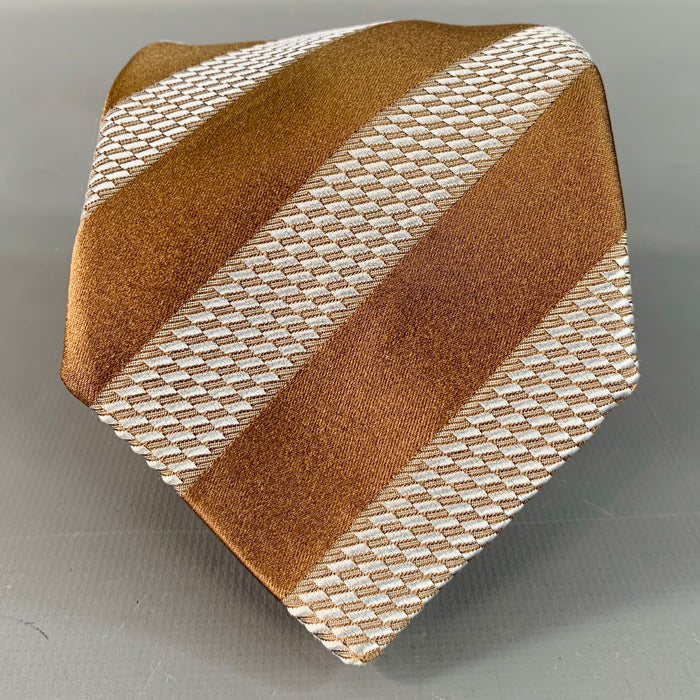 ERMENEGILDO ZEGNA One Size Brown Light Blue Diagonal Stripe Silk Cotton Tie