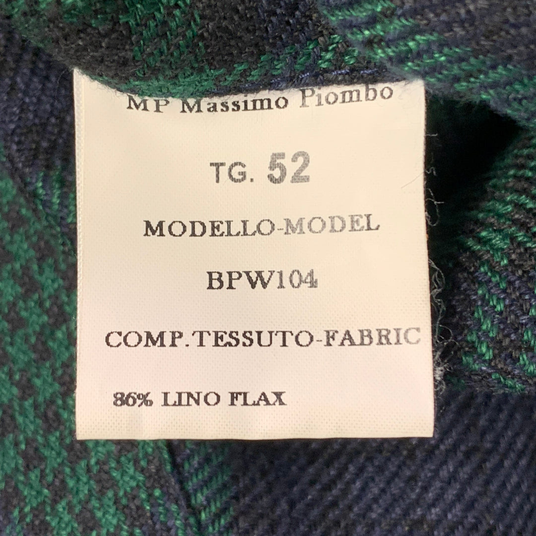 MASSIMO PIOMBO Size 42 Green Black Glenplaid Hidden Buttons Bomber Jacket