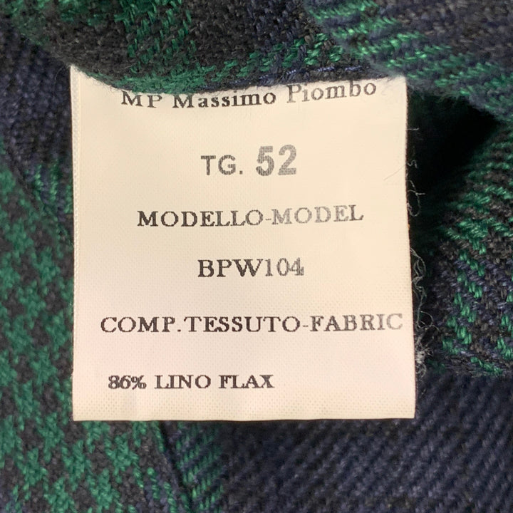 MASSIMO PIOMBO Size 42 Green Black Glenplaid Hidden Buttons Bomber Jacket