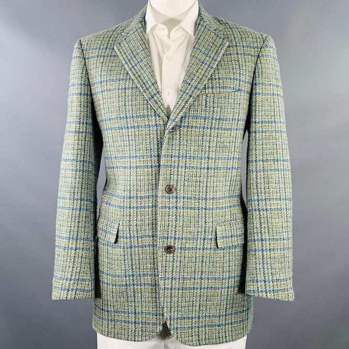 O'CONNELL'S Size 42 Green Blue Checkered Virgin Wool Sport Coat