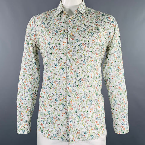 PAUL SMITH Size XL White Multi Color Floral Cotton Long Sleeve Shirt