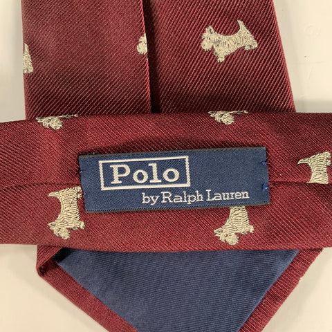 POLO by RALPH LAUREN Burgundy White Animal Print Silk Tie