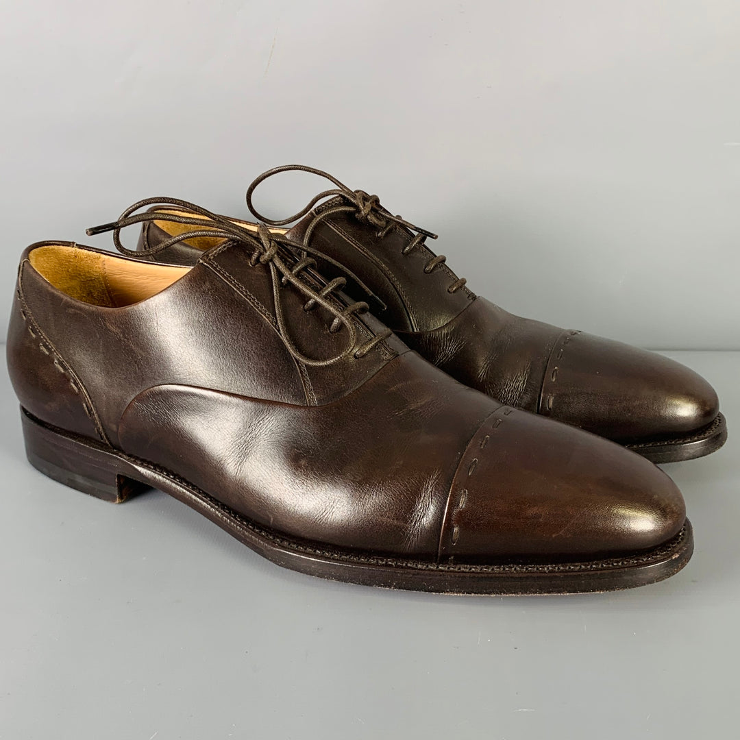 KITON Size 8.5 Brown Leather Oxford Lace-Up Shoes