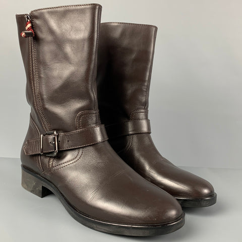 BALLY DESIA Size 12 Brown Leather Solid Belted Women Boots