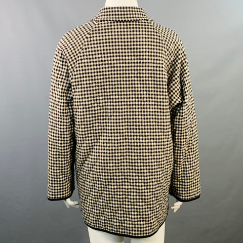AQUASCUTUM Size XL Black Beige Wool Houndstooth Quilted Buttoned Jacket