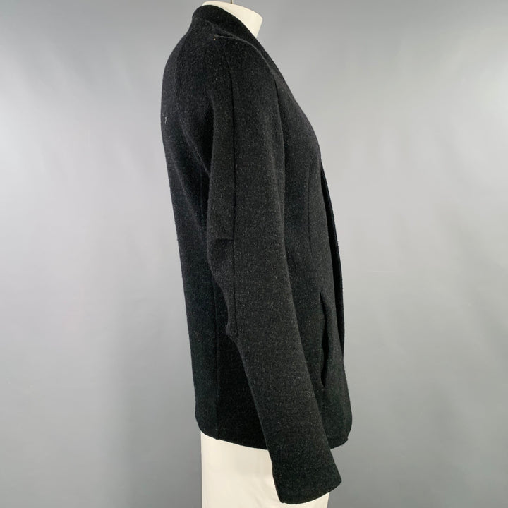 THE VIRIDI-ANNE Size XL Black Wool Cotton Collarless Cardigan