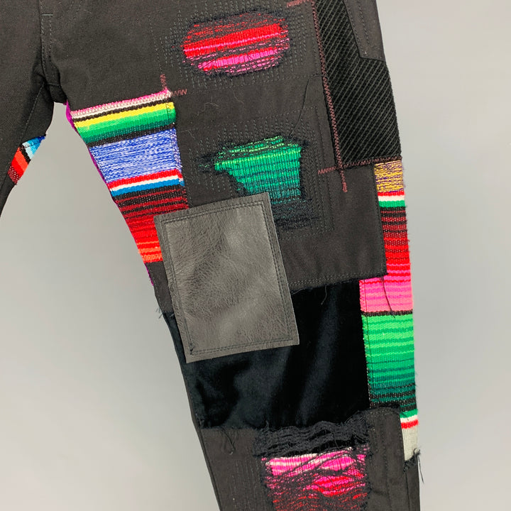 JUNYA WATANABE Pantalones casuales con parches Sashiko multicolores en negro Talla M