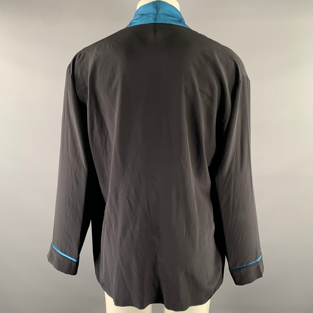 HAIDER ACKERMANN Size M Black Teal Silk Robe