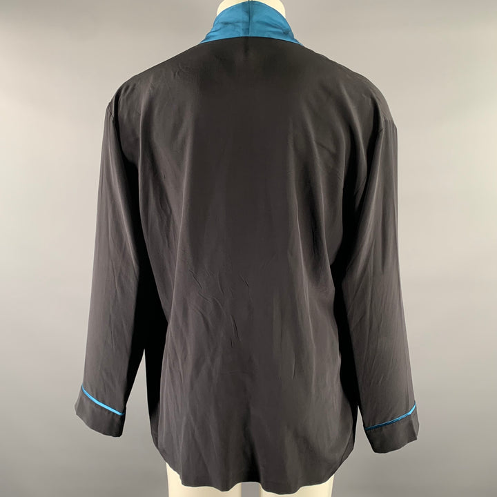 HAIDER ACKERMANN Size M Black Teal Silk Robe