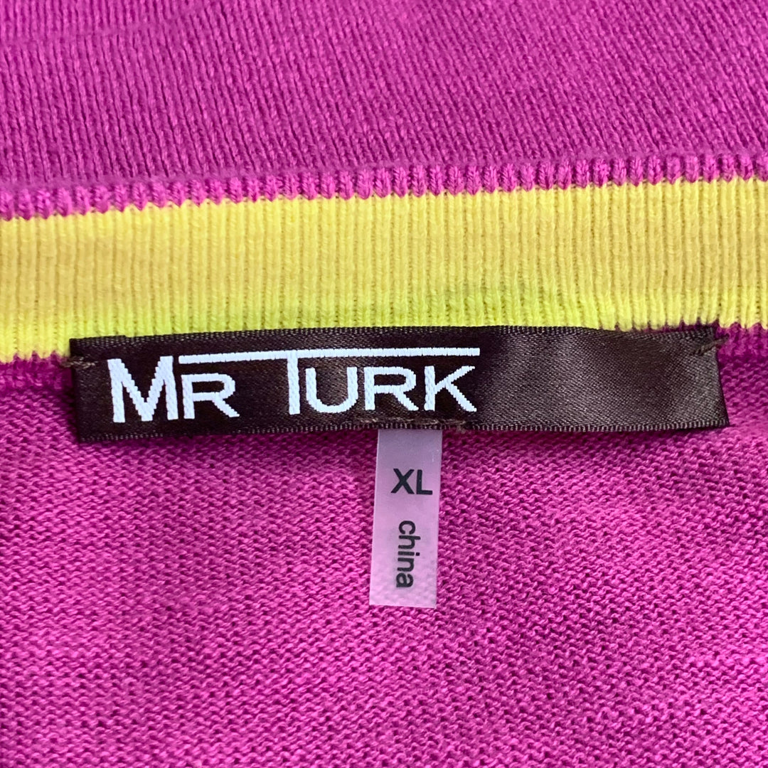 MR TURK Size XL Purple Yellow Stripe Cotton Crew Neck Pullover