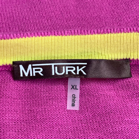 MR TURK Size XL Purple Yellow Stripe Cotton Crew Neck Pullover