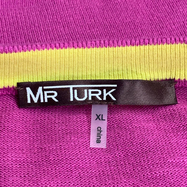 MR TURK Size XL Purple Yellow Stripe Cotton Crew Neck Pullover