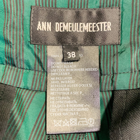 ANN DEMEULEMEESTER Size 6 Green Black Cupro Stripe Flat Front Dress Pants