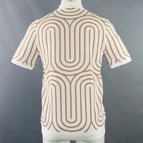 REISS Size M Maycross White Tan Abstract Viscose Blend Zip Up Polo