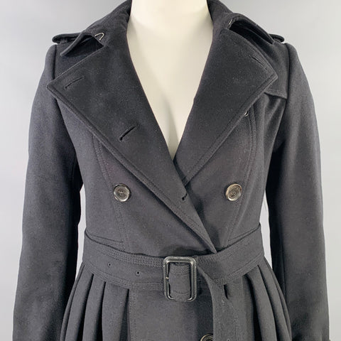 BURBERRY LONDON Size 10 Black Virgin Wool Cashmere A-Line Trench Coat