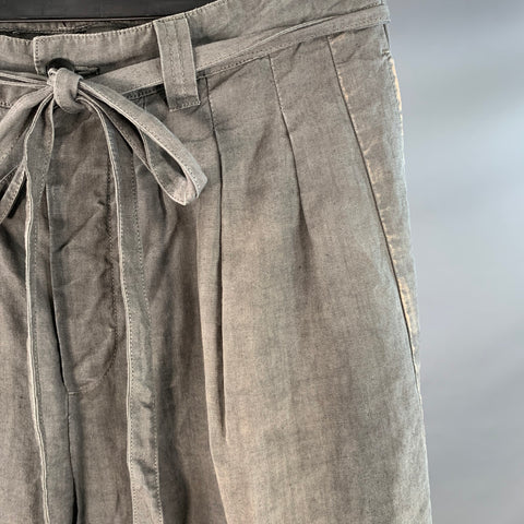VISVIM Size L Hakama Grey Distressed Linen Pleated Belted Dress Pants