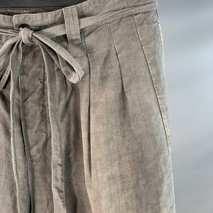VISVIM Size L Hakama Grey Distressed Linen Pleated Belted Dress Pants