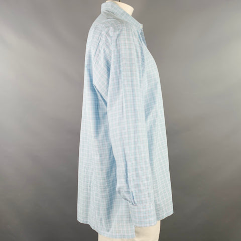 CHARVET Size L Blue Green Checkered Cotton Long Sleeve Shirt