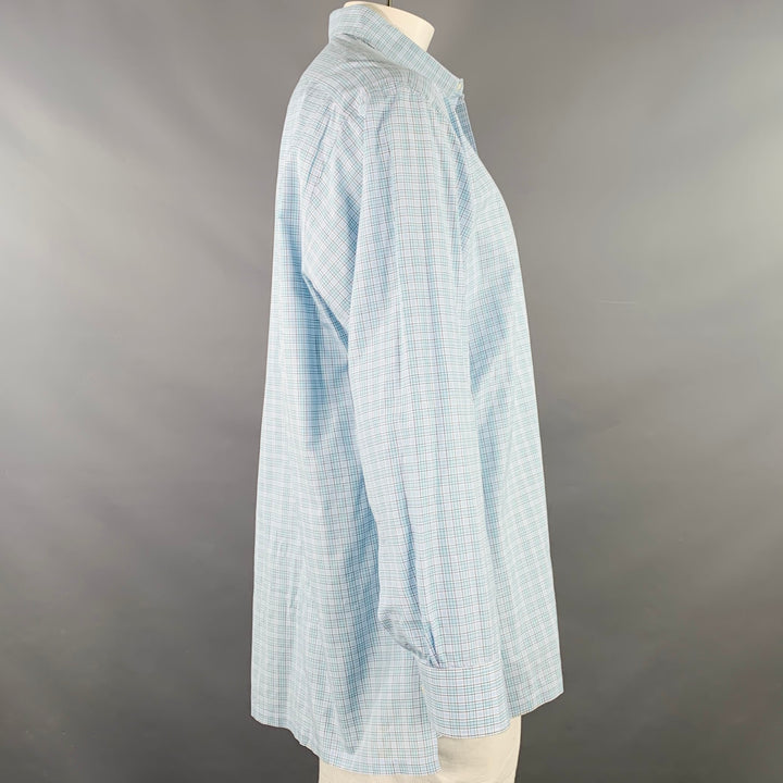 CHARVET Size L Blue Green Checkered Cotton Long Sleeve Shirt