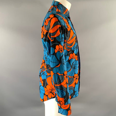 MARNI Size S Blue Black Orange Floral Cotton Pointed Collar Long Sleeve Shirt