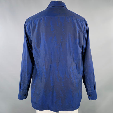 BILLIONAIRE COUTURE Size XL Blue Black Herringbone Long Sleeve Shirt