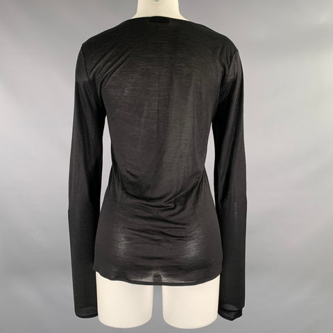 SAINT LAURENT Size M Black Viscose V-Neck Blouse