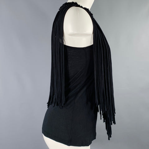 LANVIN Size S Black Jersey Fringe Tank Casual Top
