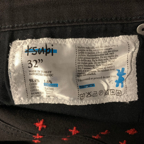 KSUBI Size 32 Black Washed Embroidered Cotton Slim Fit Jeans