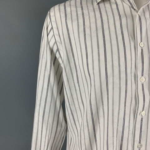 JOHN W. NORDSTROM Size L White Black Paisley French Cuff Long Sleeve Shirt