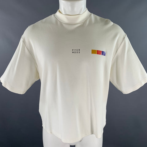 PYER MOSS Size L Off White Graphic Viscose Blend Cropped T-shirt